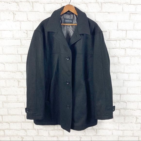 London Fog Men’s Black Wool blend Peacoat Size Large Great Preowned Condition - Picture 1 of 7